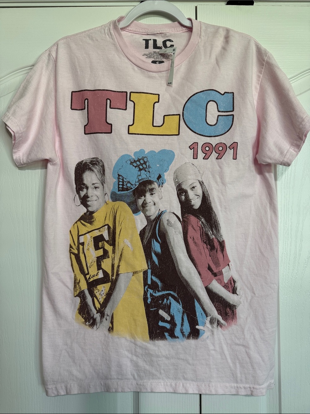 TLC Vintage Graphic Tee - Pink with Yellow & Blue Accents